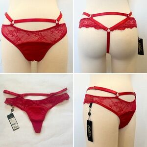 NWT Dita Von Teese Madame X Red Satin Harness Ribbed G-string Lace Panty New M🔥